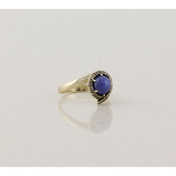 10k Yellow Gold Lab Created Blue Star Sapphire Ring Size 7 - Picture 6 of 8